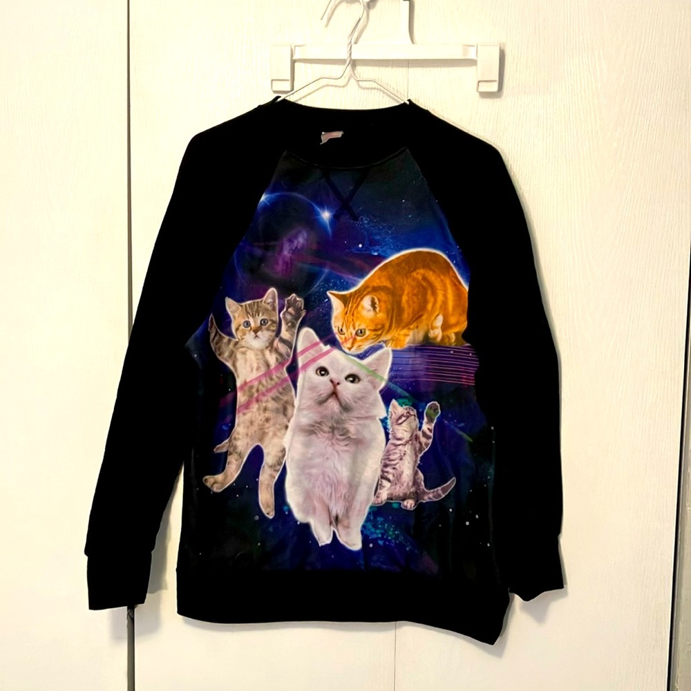 Black Space cat lasers pullover sweater